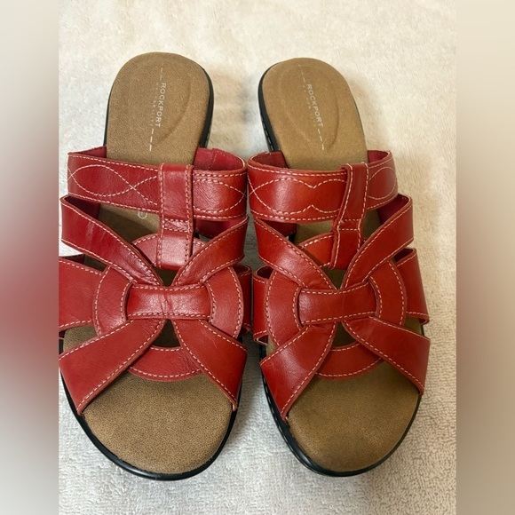 Rockport Shoes - Rockport Walkability Leather Red Sandals Women’s Size 6 slip on cushioned heel